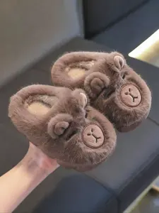 Winter Plush Slippers, Fuzzy Warm Slippers, Boys & Girls Cartoon Embroidered Soft Sole Indoor Shoes, Warm Home Footwear for Kids
