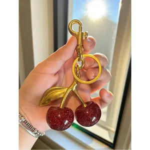 1pc Unique Shiny Cherry Shaped Pendant, New Cherry Crystal Pendant, Keychain Pendant, Cherry Decor Keychain With Clasp, Shiny Resin Product, Suitable As Bag Accessory, Suitable For Women Handbag