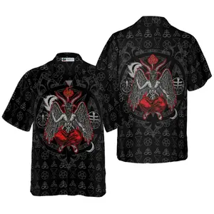 Baphomet Demon Satanism Pentagram Hawaiian Shirt, Short Sleeve Casual Button Down Shirts Summer Beach Shirt, Tropical Floral Shirt