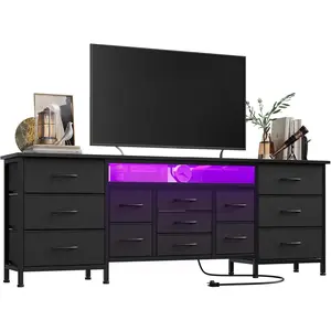 70" LED TV Stand with Power Outlet & Fabric Drawers for 65-80 inch TVs