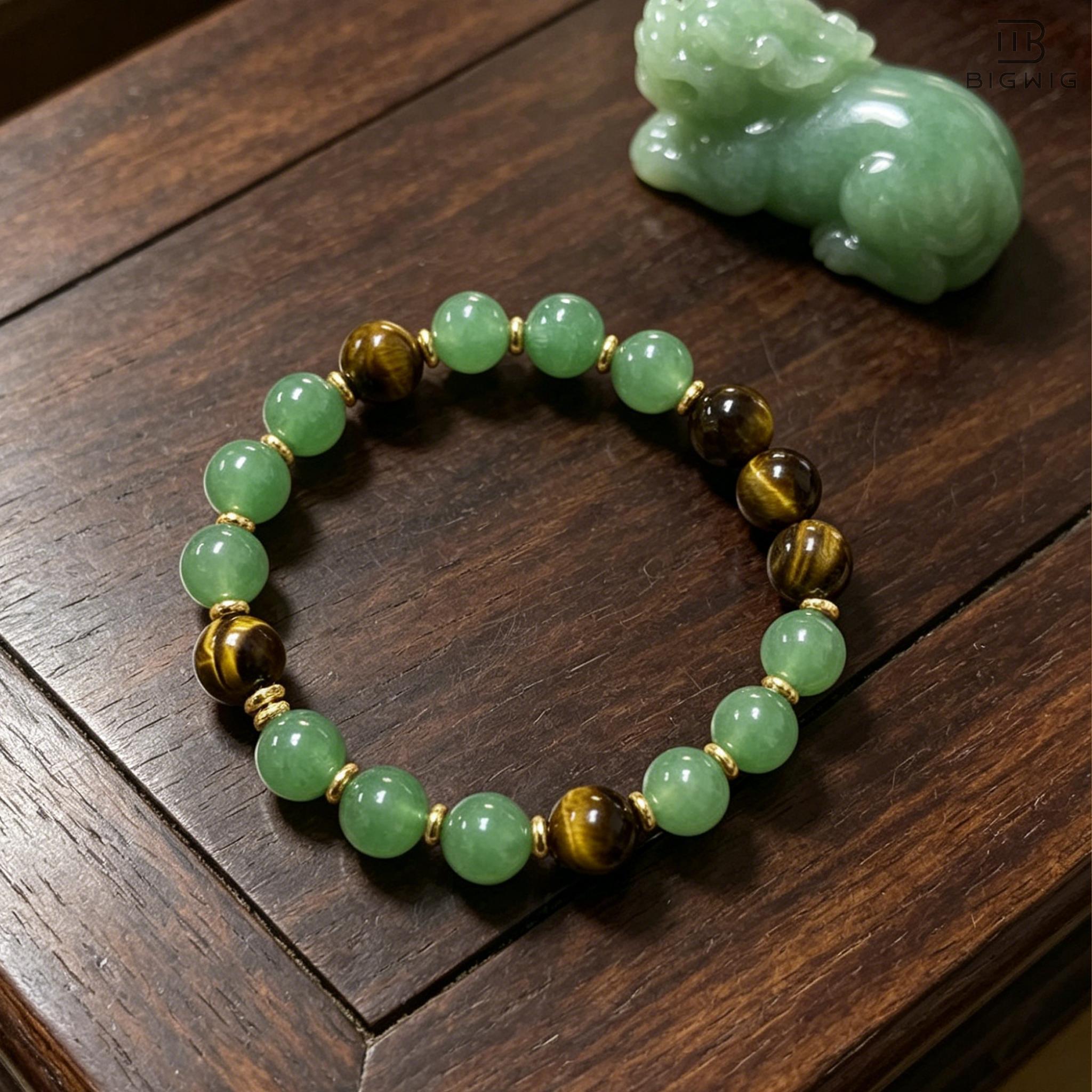 1pc Money Attraction Bracelet for Women, Green Aventurine & Tiger Eye for Abundance, Wealth and Prosperity, Daily Wear Jewelry Gift for Birthday, Anniversary, Summer Vacation & Theme Parties, Spiritual Crystal Gift for Mother's Day Father's Day
