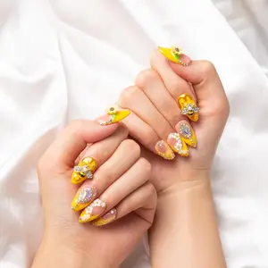 LOVFUL Honey Bee Yellow Handmade Reusable Full Cover Press on Nails H101