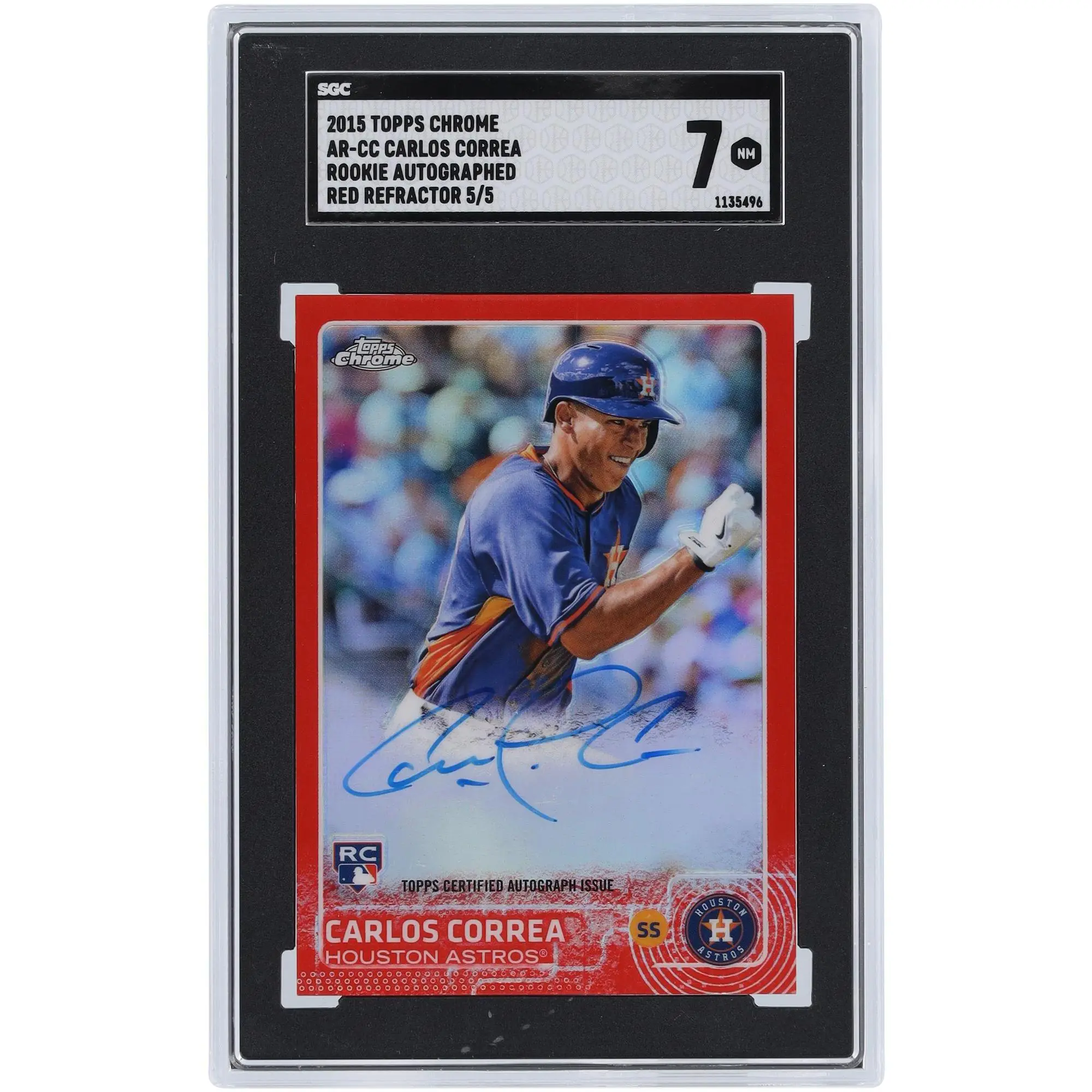Carlos Correa Houston Astros Autographed 2015 Topps Chrome Red Refractor #AR-CC #5/5 SGC Authenticated 7 Rookie Card - Fanatics Authentic Certified