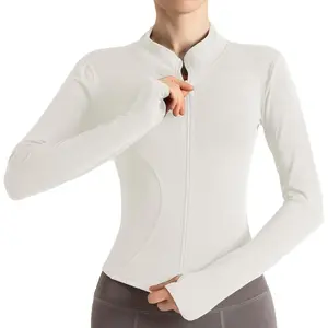 Outdoors & sports Women's Cropped Lightweight Stretchy Running Track Jackets Full Zip Slim Fit Athletic Tops with Thumb Holes