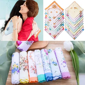 Set of 20 Vintage Floral Handkerchiefs for Women,Lightweight Stylish Square Hankies with Pastel Colors Unique Random Prints,Scalloped Edge Decor,for Everyday Use or Special Occasions