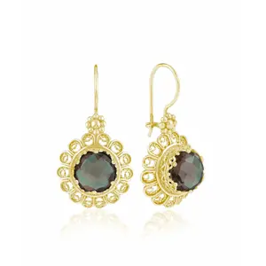 Filigree Art Flower Design Gold Plated Silver Alexandrite Gemstone Women Drop Earrings