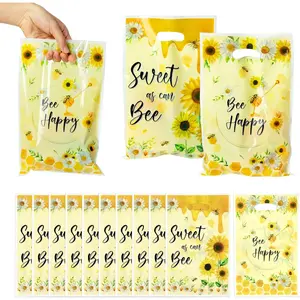 50Pcs Bee Party Favor Bags Sweet As Can Bee Plastic Waterproof Goodie Bag Sunflower Yellow Rectangular Gift Pack for Kids Birthday Baby Shower Decoration Party Favor Supplies