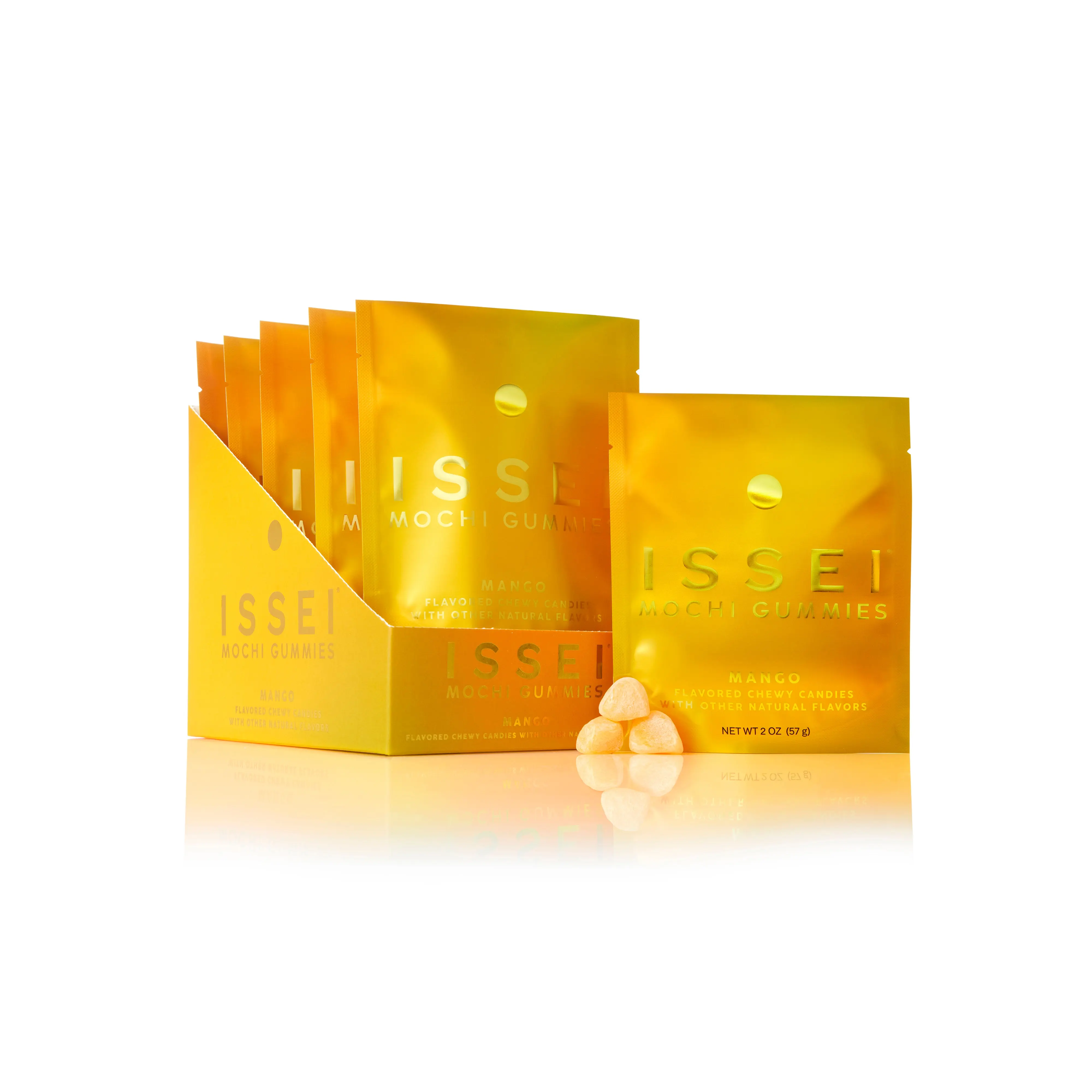 Issei Mochi Gummies 6 Pack Mango | Soft & Chewy | Award Winning | Gelatin-Free, Non-GMO, Gluten-Free, Plant-Based, Dye-Free | Delicious Snack | 2 Oz (6 Pack, Mango Flavor)