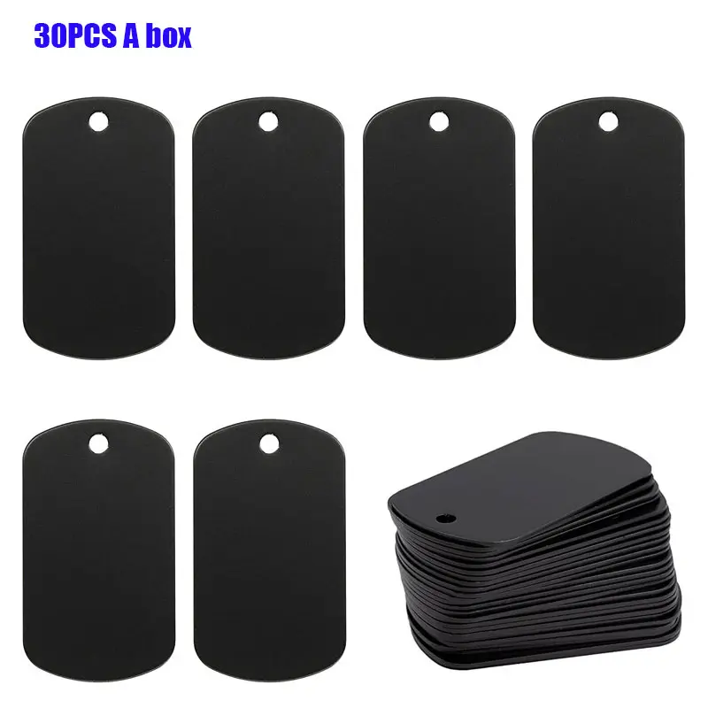 30 PCS One box stamping Blank Aluminum Dog Metal Aluminum Pendket Box label Military Necklace Key chain accessory Listing Square Shield Pet ID Light Edition DIY logo (2 * 1 inch) 1mm thick