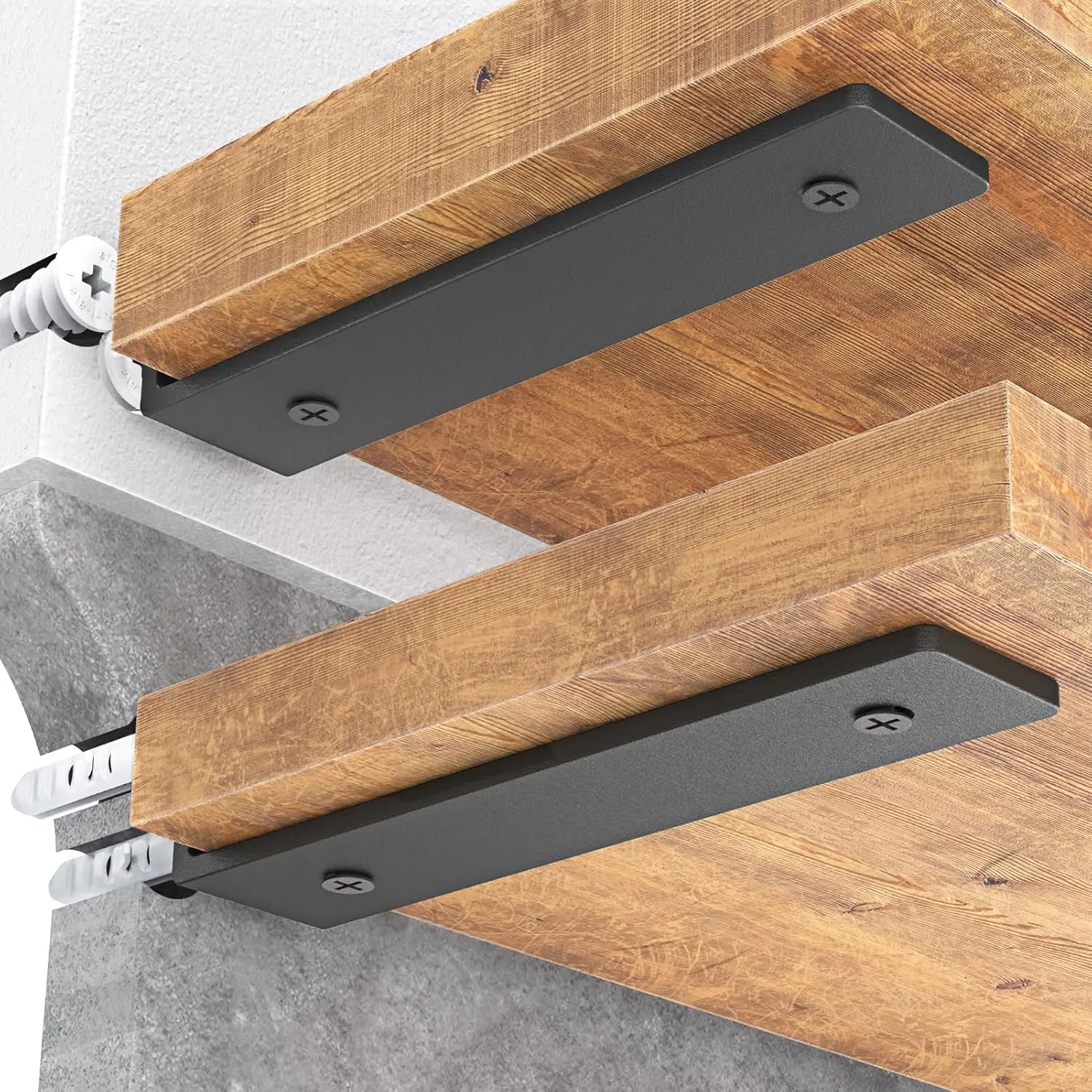 Heavy Duty Floating Shelf Brackets 8 Inch for 2x4"  Stud, 4 Pack L Brackets for Shelves or Shelving, Black Coated Metal Shelf Hardware with 160 lb. Load Capacity and Easy Installation