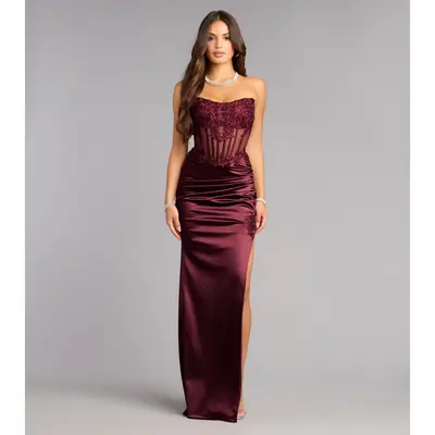 womens long burgundy dress Prom Dillards high side slit to group-7832 Color:Sultry Floral Flowers Dressed in Blue Prom dress