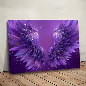 1pc Purple Angel Wings with Sparkling Crystal Frameless Canvas Wall Art - Deep Violet & Lavender Glittering Wing Design, Elegant Purple & Pink Hues for Living Room, Bedroom, Office, Cafe Decor - Ideal Gift for Christmas