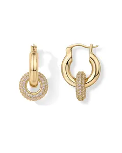 PAVOI 14K Gold Plated Convertible Chunky Hoop and Huggie Earrings - Cubic Zirconia CZ Drop Dangle Earrings for Women