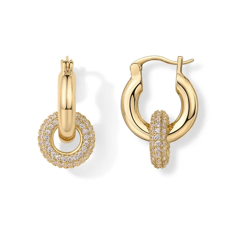 PAVOI 14K Gold Plated Convertible Chunky Hoop and Huggie Earrings - Cubic Zirconia CZ Drop Dangle Earrings for Women