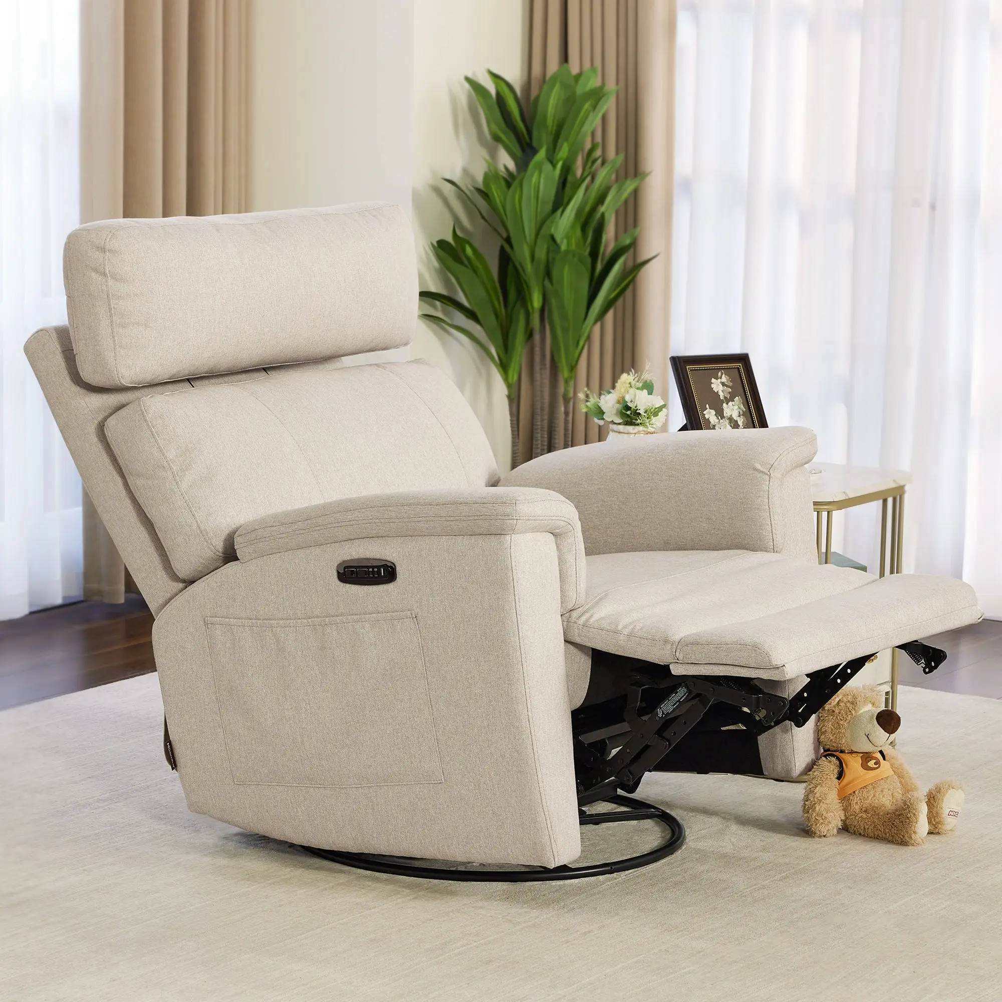 MCombo Power Swivel Glider Adjustable Reclining Chair - Soft Fabric Wide Seat Ergonomic Nursery Lounge Chair PR601, Soft Fabric Recliner, Wide Seat Recliner