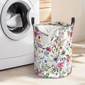 Foldable Vintage Floral Laundry Hamper: Portable Oxford Cloth Basket with Sturdy Handle for Easy Storage