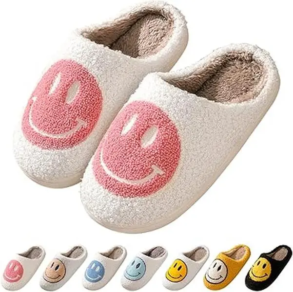 Retro Smiley Face Slippers Cozy Soft Plush