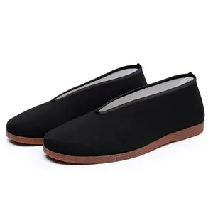 Traditional Old Beijing Cowhide Sole Cloth Shoes Men's Non Slip Flat Slip On Kung Fu Performance Footwear