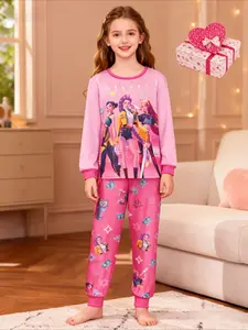 K-Pop Demon Hunters Saja Boys Christmas Pajama Set, Cartoon Print Loose-Fit Home Wear, Kids and Youth Six Seven Graphic Sleepwear, Christmas Gift for Boys and Girls