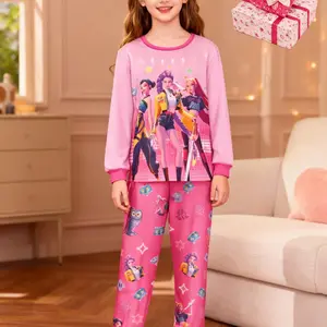 K-Pop Demon Hunters Saja Boys Christmas Pajama Set, Cartoon Print Loose-Fit Home Wear, Kids and Youth Six Seven Graphic Sleepwear, Christmas Gift for Boys and Girls