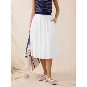 Cider Cotton Mid Rise Draped Pleated Flared Midi Skirt