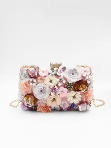 Handmade Beaded Embroidered Floral Clutch Bag, Floral Embroidery, Woman Handbag, Evening Accessory, Christmas Gifts for Her, Luxury Party Purse, Women's New Year Gift, Valentine's Day Present, Small Chains