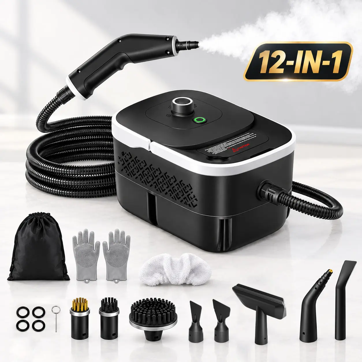 12-in-1 Portable Steam Cleaner, Portable Steamer for Cleaning with 10pcs Accessories, 221°F Steam Cleaner, 1.2L Tank, 3-Gear Adjustable and 12s Heat-Up, Handheld Steam Cleaner for Home, Tile, Dirt, Grout, Grease, Car Detailing