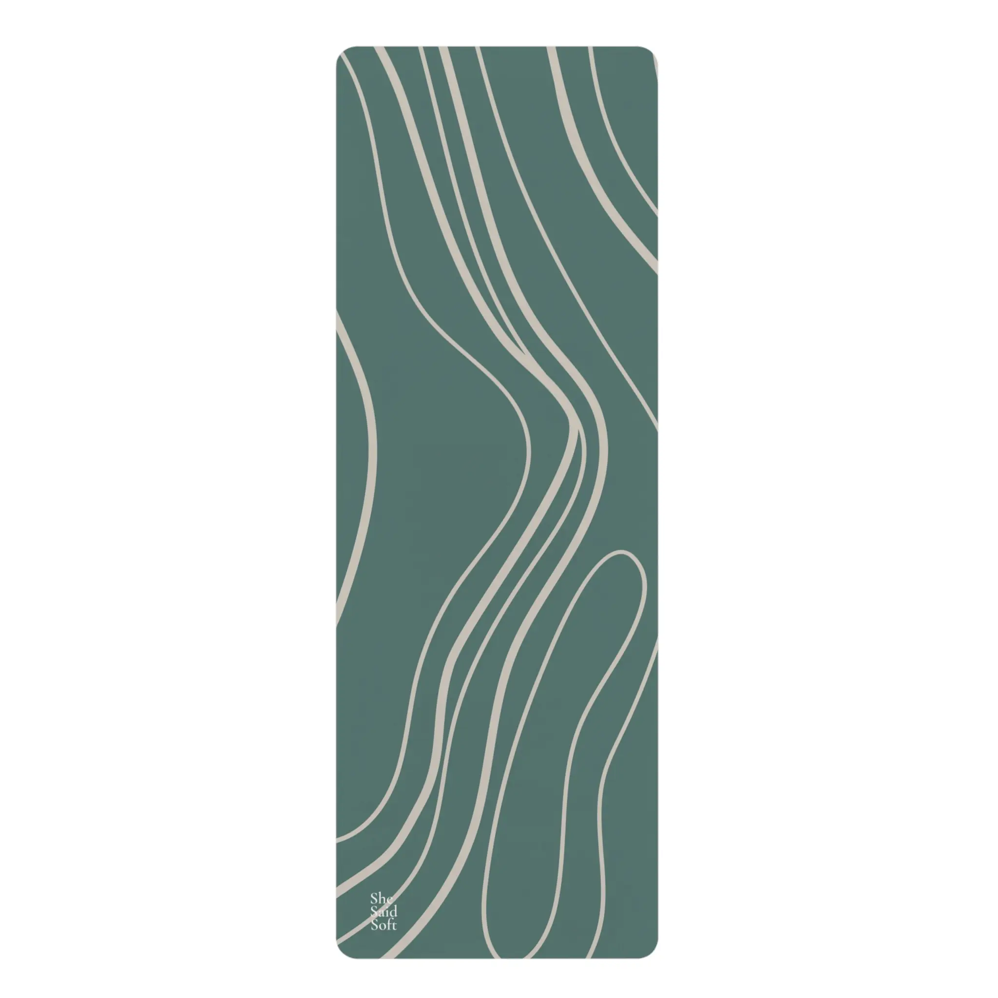 Green Abstract Wave Lines Yoga Mat | Rubber Non-Slip Exercise Mat