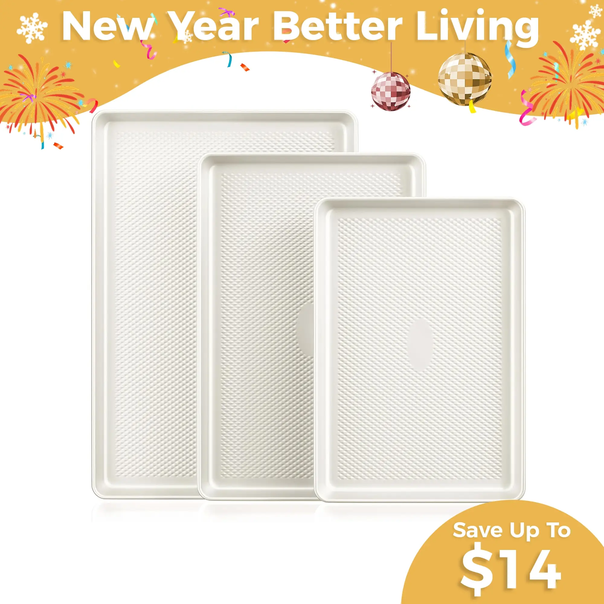 [Official] HONGBAKE Diamond-Texture Baking Sheet Pan Set, Non-Stick Cookie Sheets, Teflon-Free Heavy Duty Bakeware - 3 Sizes, Girly Kitchenware, Pink