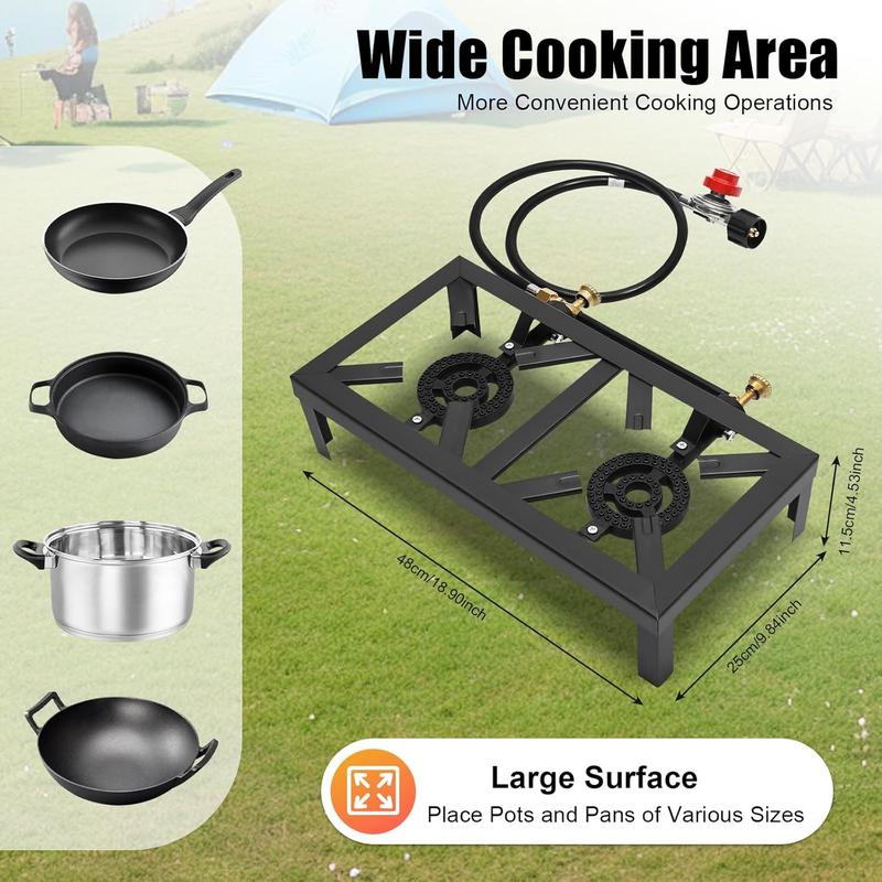 Double Burner Gas Stove, 8000W Portable Outdoor Propane Stove with Adjustable 0-10Psi Regulator Hose for Patio Camping, BBQ, Home Brewing, Turkey Fry, Maple Syrup Prep Double Burner Gas Stove, 8000W Portable Outdoor Propane Stove with Adjustable 0-10Psi Regulator Hose for Patio Camping, BBQ, Home Brewing, Turkey Fry, Maple Syrup Prep