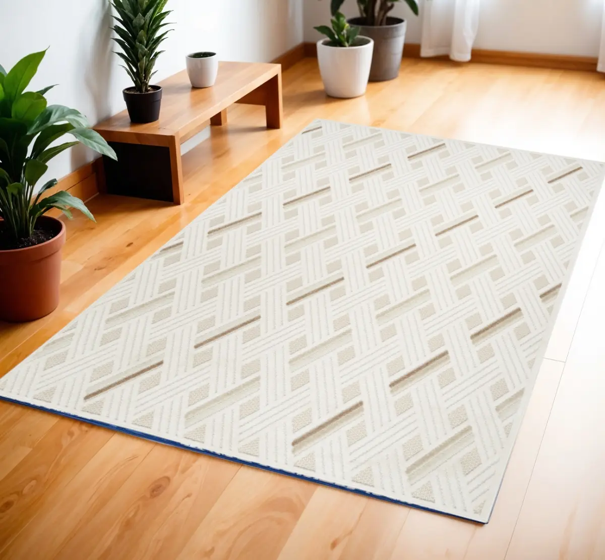 HomeRoots 572487 4x6 ft. Geometric Rectangular Area Rug, Ivory, Modern Polypropylene Rectangular Area Rug, Modern Area Rugs, Polypropylene Area Rugs