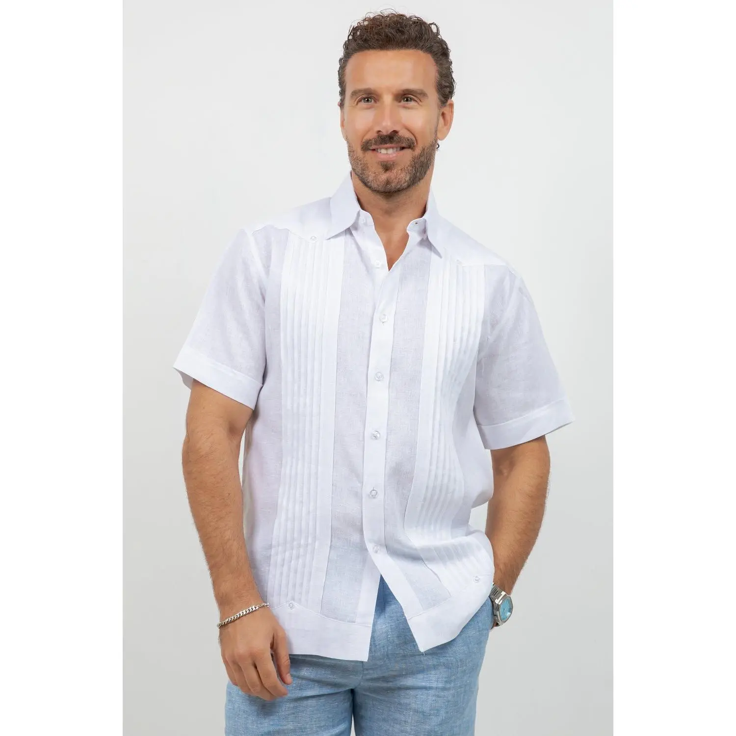 Linen Beach Wedding Guayabera Shirt Short Sleeve Hidden Button