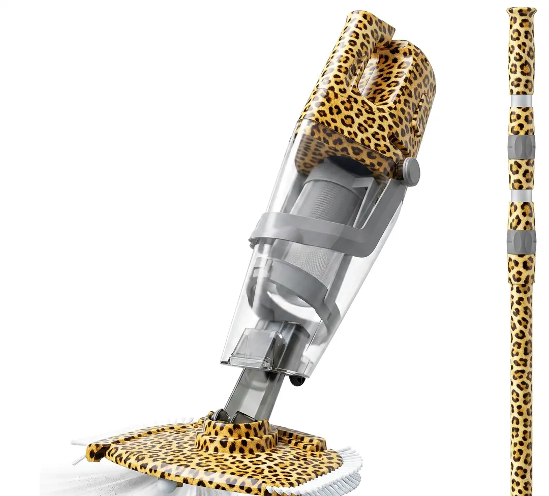 Cheetah Print Cordless Pool Vacuum Above & Inground Pools, Powerful 1590 GPH Suction,Handheld Telescopic Pole up to 85.45", 1H Runtime, 2L Debris Bin, Rechargeable Pool Cleaner for Spas & Hot Tubs
