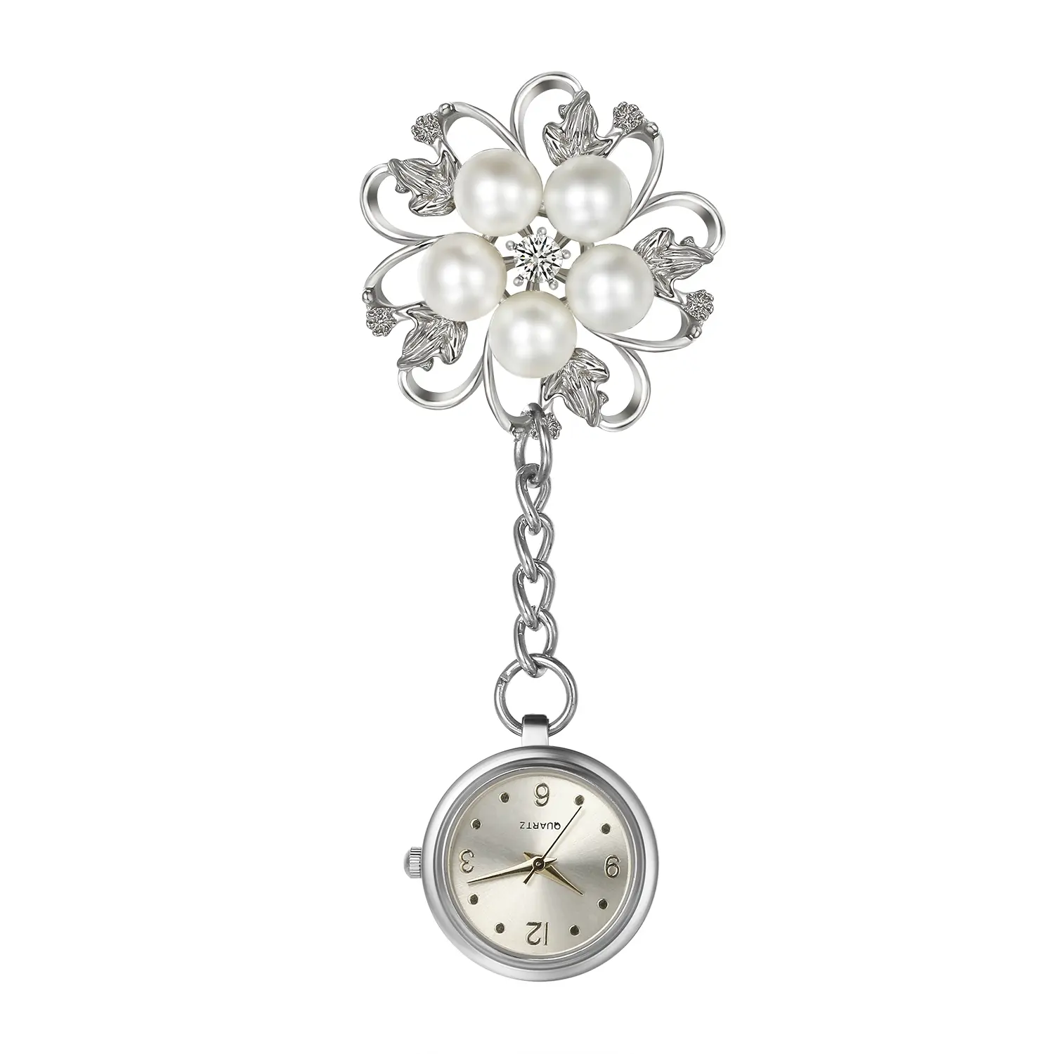 OIDEA Women's Elegant Polished Silver Alloy Petal Brooch Nurse Watch - Digital Dial Pin, Super Thin Pocket-Fob Accessory for Medical Professionals, Formal Settings, Onesize
