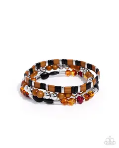 Sunset Stack - Black and Brown Bead Silver Stretchy Bracelet Stack - Paparazzi