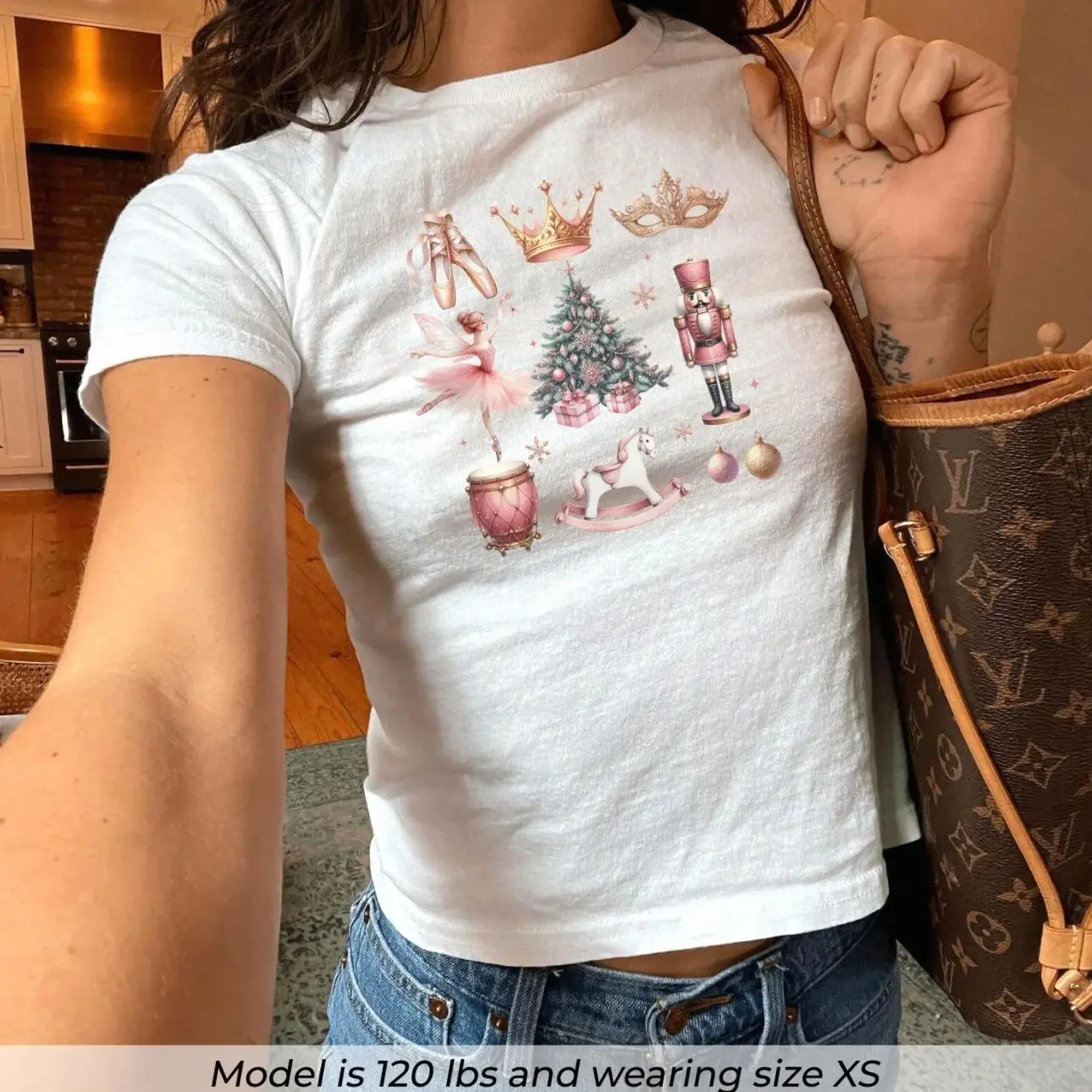 Nutcracker Ballet Baby Tee, Christmas Graphic Tee, Retro Coquette Womens Top, Y2K Aesthetic Holiday Shirt, Vintage Ballerina Baby Tee