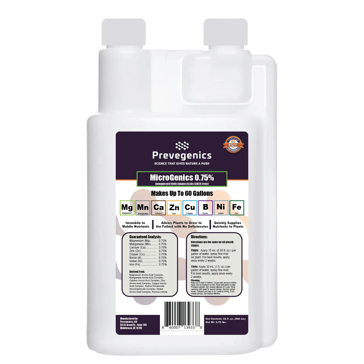 MicroGenics 0.75% | Contains .75% Magnesium, .75% Manganese, .75% Zinc, .75% Copper, .75% Boron, .75% Nickel and .75% Iron | Liquid Fertilizer