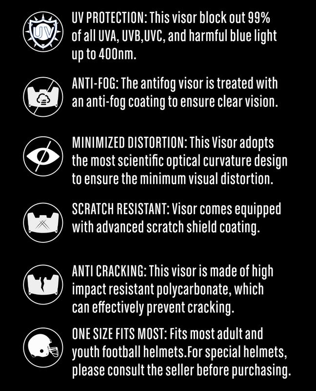 Football Visor, visor for helmet football，Clear Anti-fog property，football accessories，football gear，Flat Lens Technology,Fits Youth and Adult Football Helmets