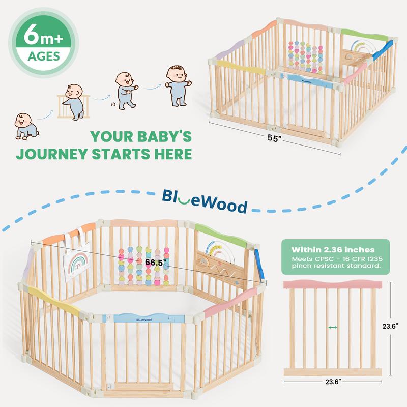BlueWood Baby Gate Playpen, Foldable, Baby Playpen with Sensory Board Features *Rainbow