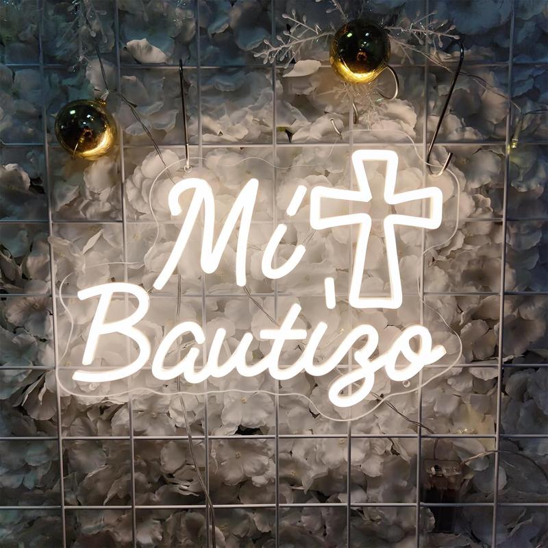 Mi Bautizo Neon Signs for Wall Decor, 14.2 * 10 Inches My Baptism Led Light Sign  for 's Birthday Party, Bedroom, Home, Room, Garden, Pub Bar, Easter,