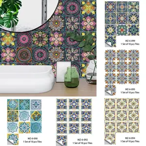 Mandala Matte Peel and Stick Floor Tiles, Waterproof PVC Floor Stickers, Renter Friendly Removable Wall Decals for Kitchen Bathroom Boho Home Decor