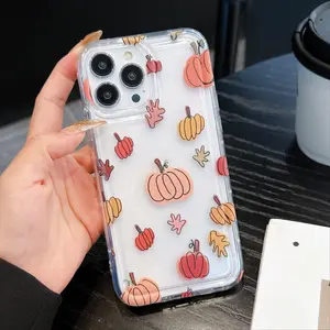 Cute Pumpkin Pattern Phone Case, Clear TPU Cellphone Protective Cases, Total Protective Shockproof Mobile Phone Cover for iPhone 15 Pro Max 14 13 12 11