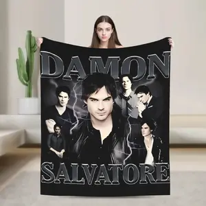 The Vampire Diaries Damon Salvatore Flannel Blanket Warm Soft Throw Blanket for Home Decor Picnic Funny Bedspread Sofa Bed Cover