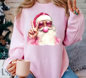 Retro Santa Christmas Blowing Bubble  Sweatshirt, Santa Blowing Bubble Shirt, Pink Santa Christmas Shirt for Women, Retro Pink Santa Tee Christmas Gift for Her, Cute Coquette Santa Shirt, Pink Christmas Santa Tshirt, Gift for women, Cute Pink Santa Tee
