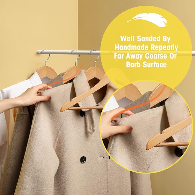 10pcs/20pcs/100pcs Wooden Hangers,Clothes Hanger for Daily Used,Smooth Finish Wood Hanger with Precisely Cut Notches,Coat Hangers, Heavy Duty Hanger for Shirt Suit Dress (Natural)