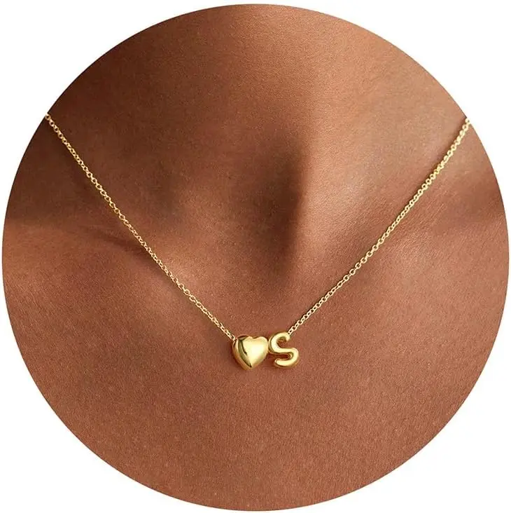 Heart Initial Necklaces for Women Girls Gifts - Cute 14K Gold-Plated Initial Necklace for Kids Jewelry A-Z Letter Heart Necklace Personalized Birthday Gifts for Teen Girls Women
