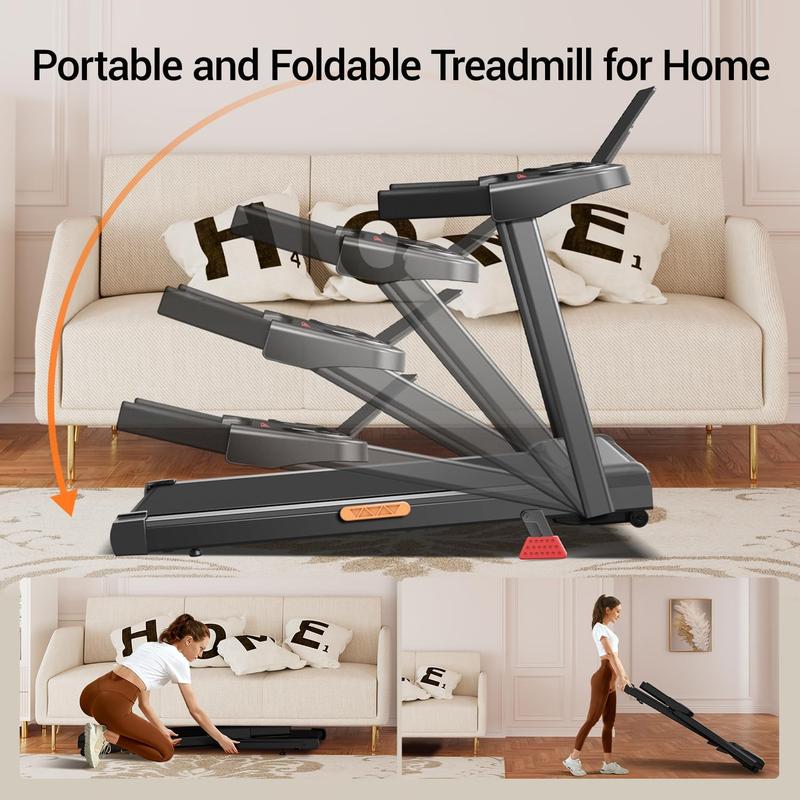 Incline Foldable Treadmill, 0.6-7MPH for Home 3.0HP Treadmills Screens Display Portable Walking Pad with Handle 300 LBS Capacity
