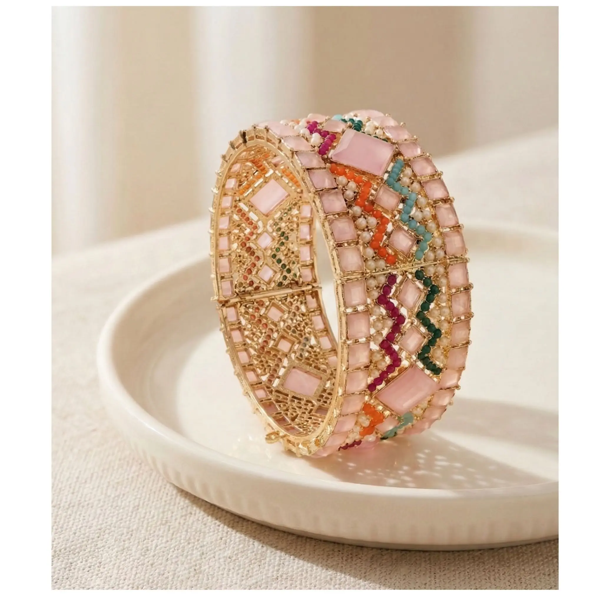 Nauratan Openable Single Bangle Pakistan Bridal Jewelry Statement Bracelet Size 2.4 2.6