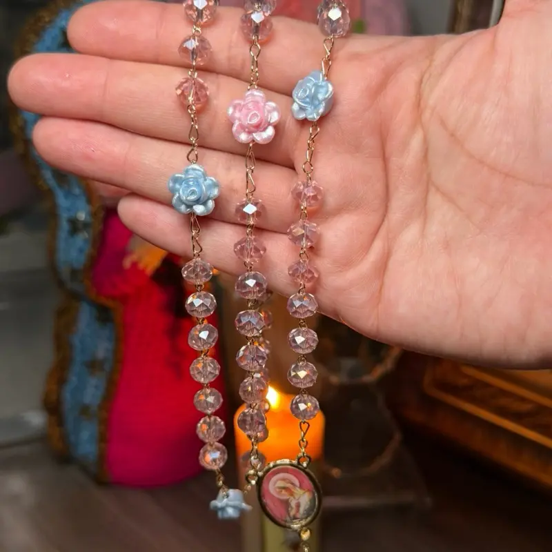 Mystical Rose Rosary (8 beads) Catholic Prayer Bead Set for Religious Devotion