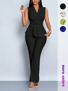 Women's Sleeveless High Waist Two Piece Set, Slim Fit Elegant Formal Blazer Pants for Summer Office Wear, Chic Commuter Style